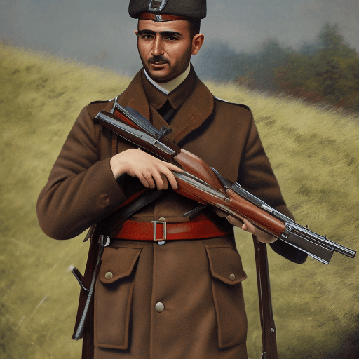AI generated: high resolution photo of an turkish soldier fighting in canakkale behind the trenches with his Mause...