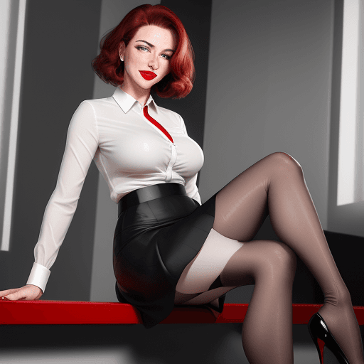 AI generated: white office lady, mature woman, milf, tall, short dark red hair, seductive hairstyle, elegant hair,...