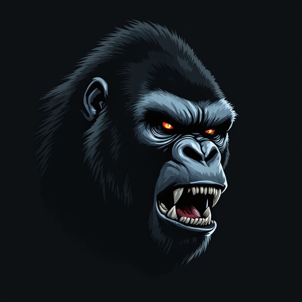 AI generated: Create a striking illustration of an angry gorilla's head, positioned to look sideways to the right....