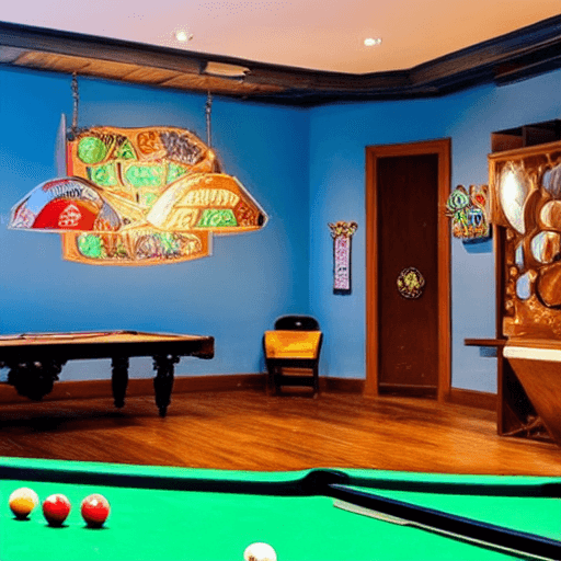 AI generated: A vibrant scene in a stylish billiards and darts hall, where friends gather for an evening of entert...
