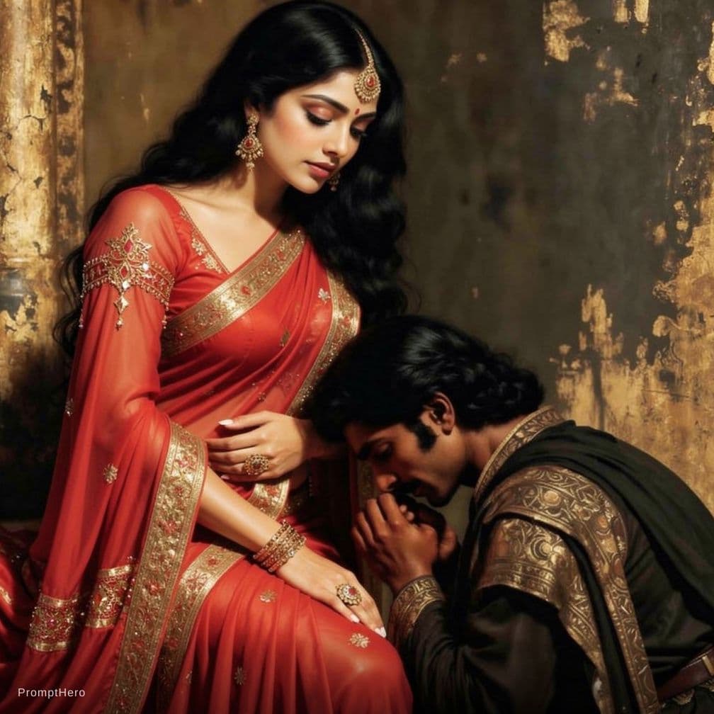 AI generated: super hot and beautiful women wearing blouse less sexy and transparent saree and hug