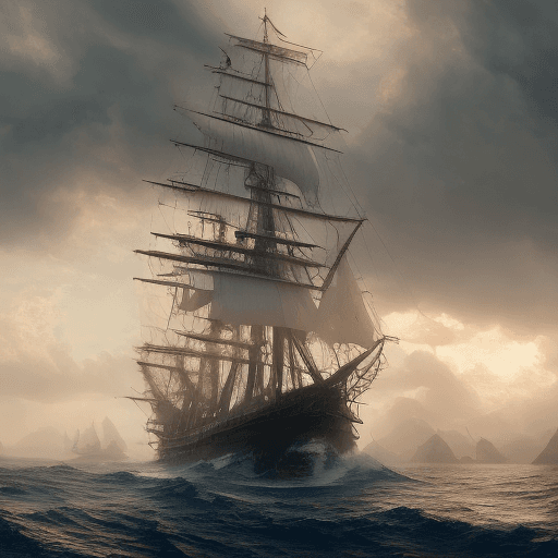 AI generated: Photo of a ultra realistic sailing ship, dramatic light, pale sunrise, cinematic lighting, battered,...