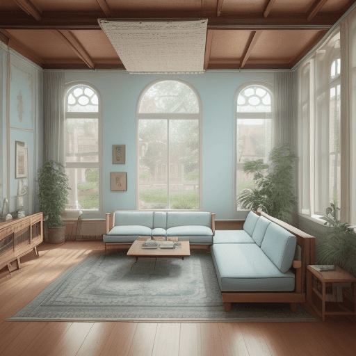 AI generated: High resolution photography interior design, dreamy sunken living room conversation pit, wooden floo...