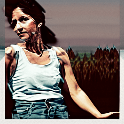 AI generated: image of a pretty blonde woman wearing a white tank top, in the style of manjit bawa, wilderness, co...
