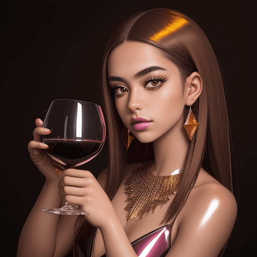 AI generated: a commercial photo portrait of the young instagram model with a glass of redwine, sparklecore, appro...