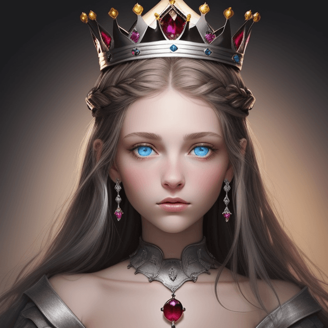AI generated: the background is dark, the crown is silver with rubies that should be above the head in the air, th...