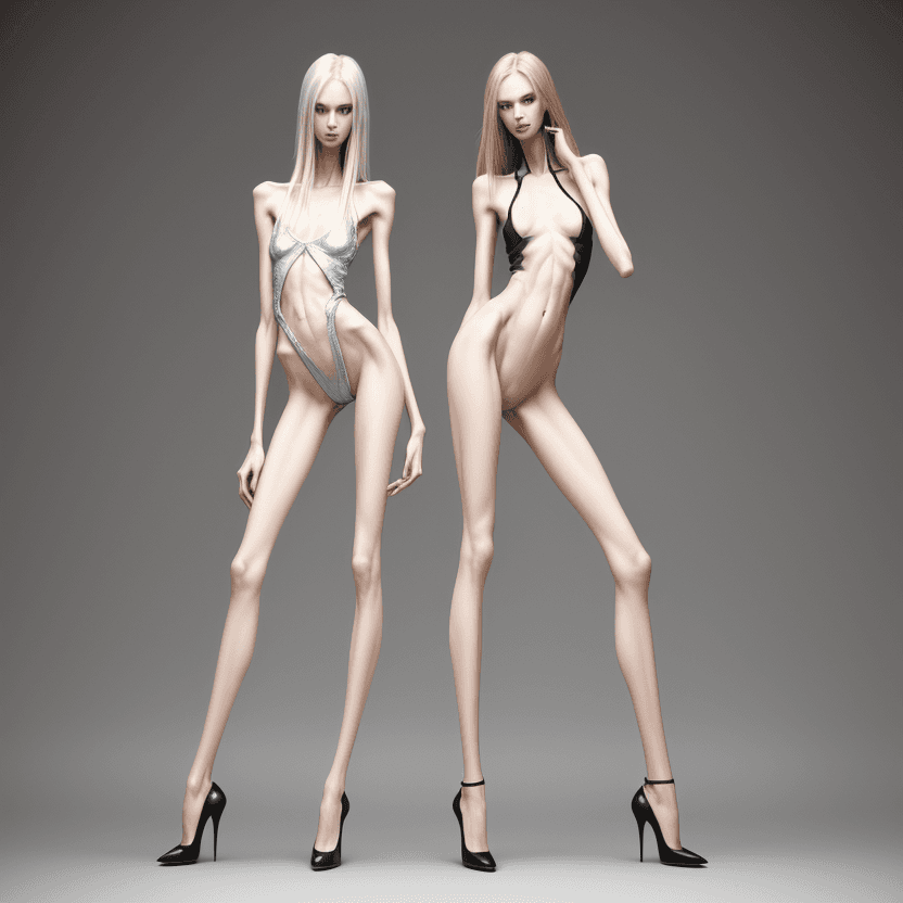 AI generated: photo of two extreme skinny models  with high heels and long legs and long fingernails
