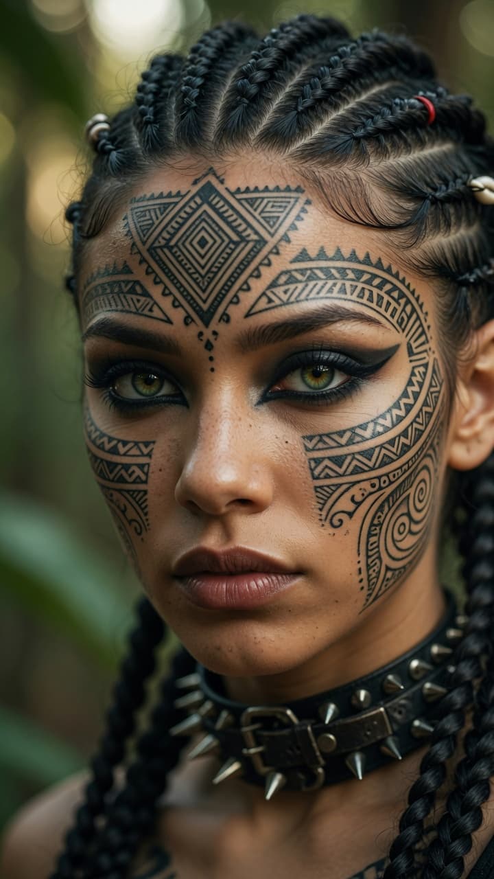 AI generated: Ultra-realistic National Geographic level portrait photograph of a striking young woman with warm li...
