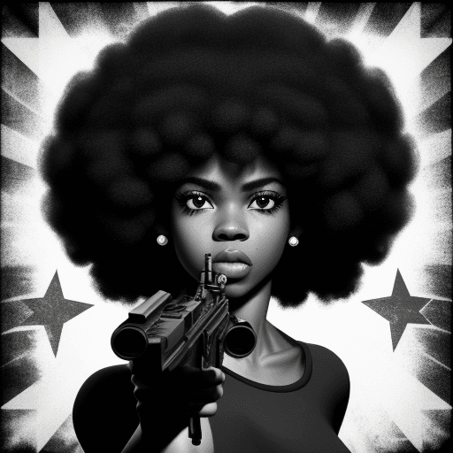 AI generated: Afro-American with a gun black and white shot, in the style of celebrity and pop culture references,...