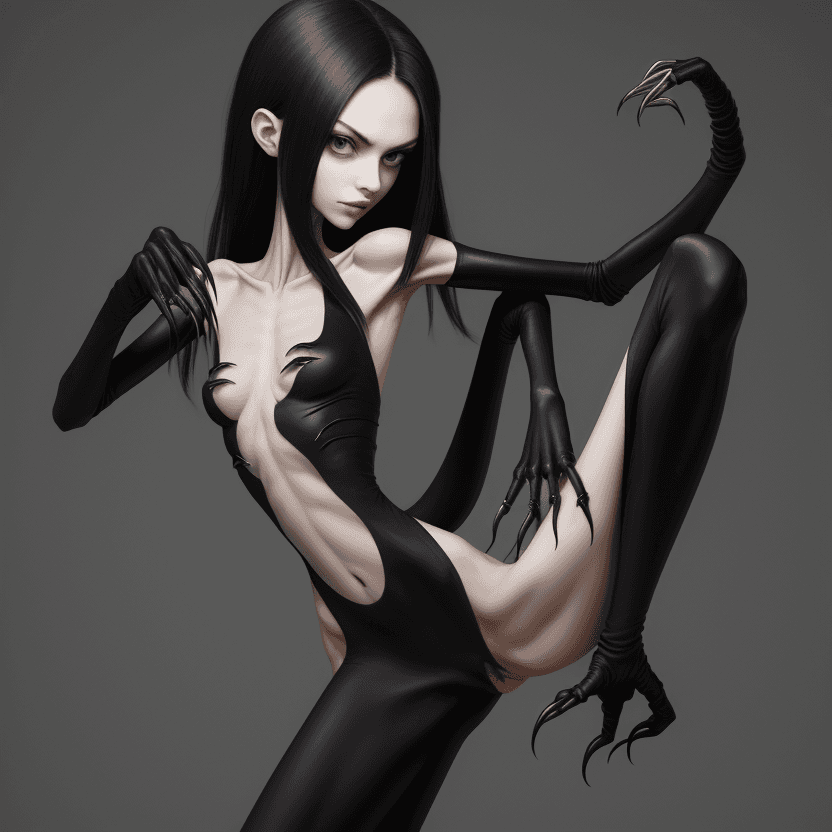 AI generated: ultra skinny girl with long black curved claws, 