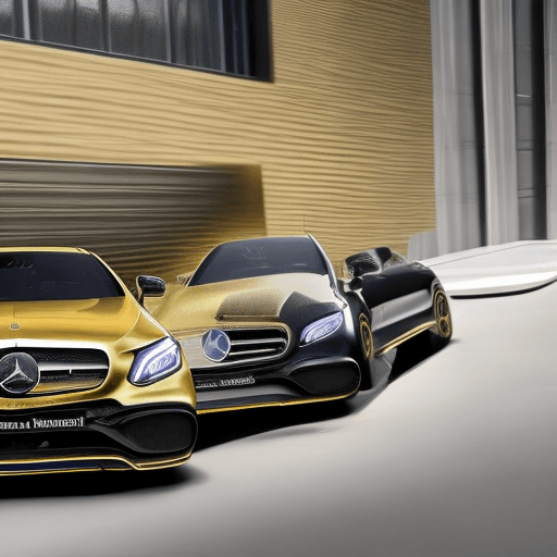 AI generated: one car mercedes with gold color, full size, model e63s amg, year 2023, with waves 