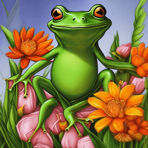 AI generated: A cartoon Frog holding a bunch of flowers frog amphibian painting