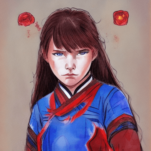 AI generated: Comic book Concept Art, a 10 year old protagonist, Mongolian and Belarusian descendant, red hair and...