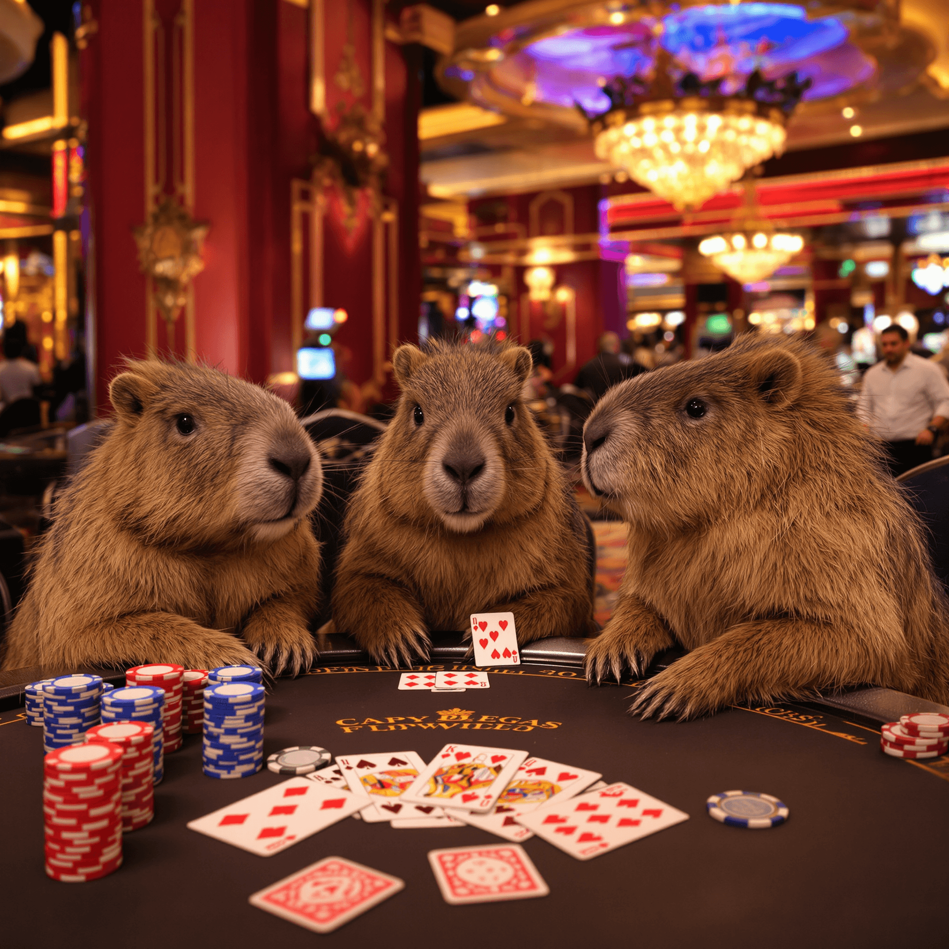 AI generated: group of capybaras playing cards in a casino in Las Vegas photo