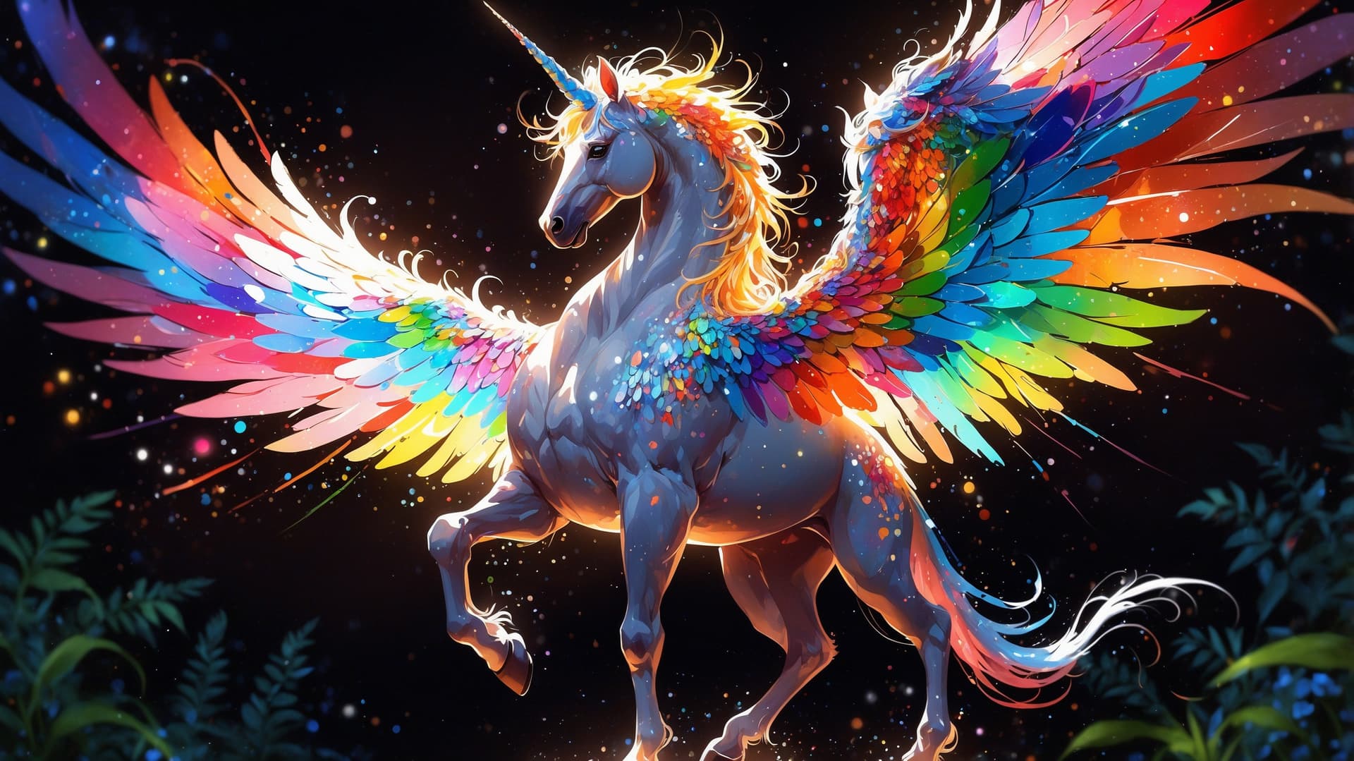 AI generated: In a whimsically sparkling painting, a fantastical creature stands tall, covered in shimmering sequi...