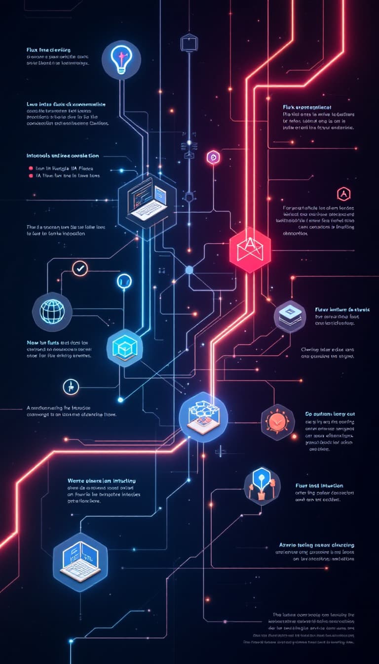 AI generated: Une représentation stylisée de flux de travail automatisé connectant des outils numériques et une IA...