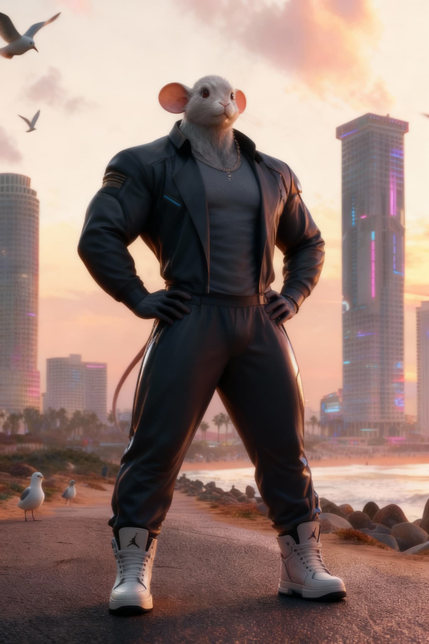 AI generated: Create a Micky Mouse character that is nothing like Micky Mouse. He is Mouse reimagined. A 6-foot-2 ...