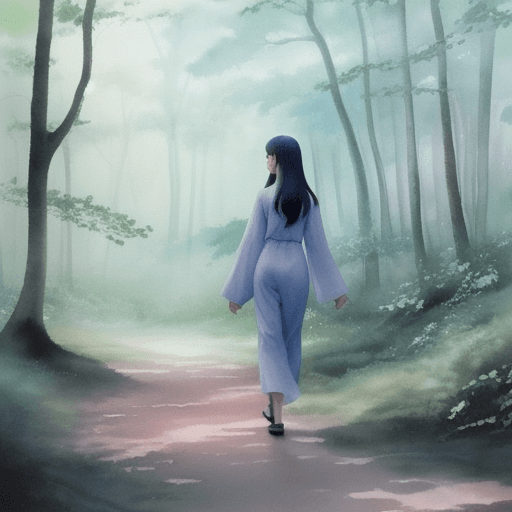 AI generated: water color anime woman walking in the woods