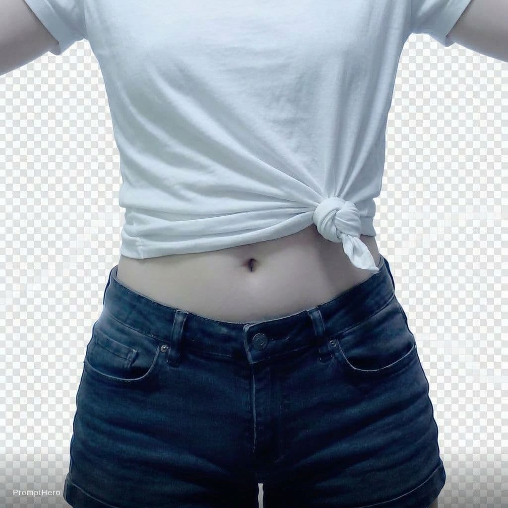 AI generated: Change the corp-top into tied-up t-shirt the knot being on the left side