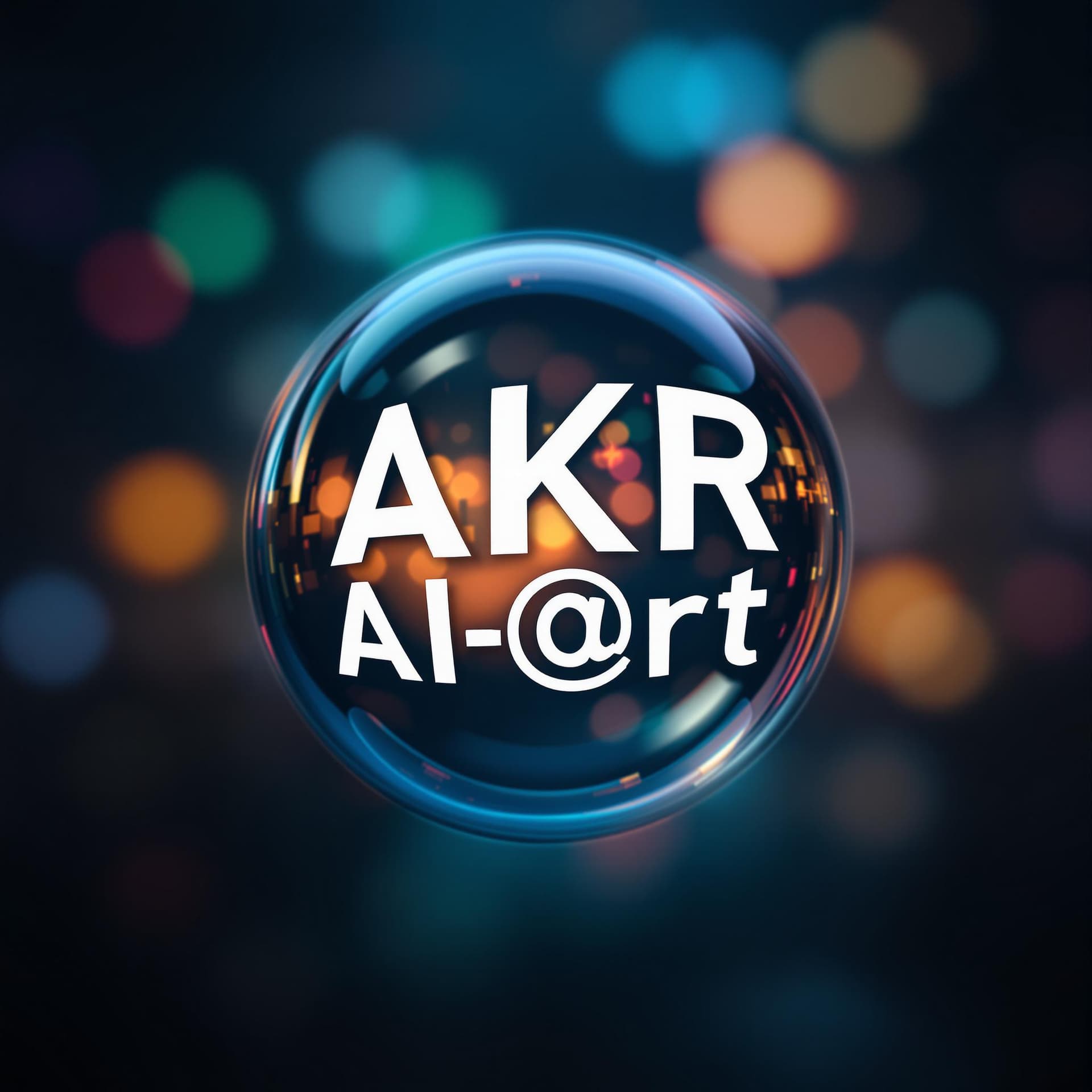 AI generated: Friendly Logo for a new art studio called "AKR AI-@rt", depicted in white letters inside a sphere ag...
