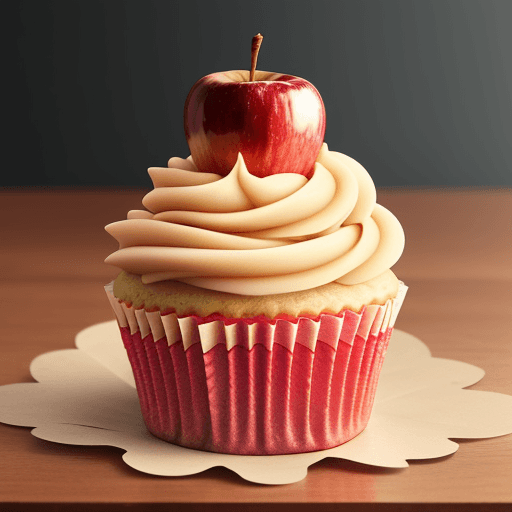 AI generated: a apple cupcake on a   have candy on top of it
 wooden tabble