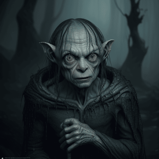 AI generated: glamour shot of Gollum, Lord of rings, John Tolkien, morbide, dark, very detailed, rendered in octan...