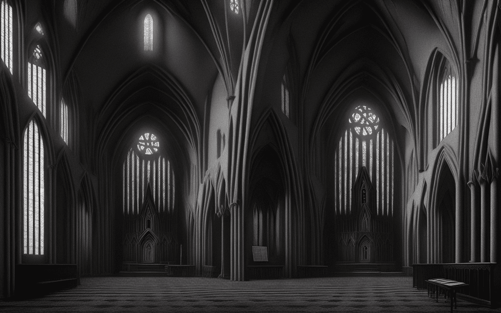 AI generated: Dark Church, gloomy,Horror, intricate artwork .,t symmetrical artwork. cinematic, hyper realism, hig...