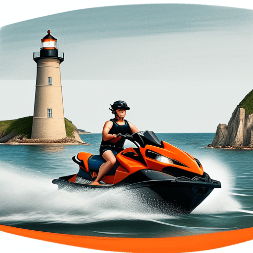 AI generated: Create a logo in a scenary drawing for a jet-ski company, located in Brittany, France., with a vinta...
