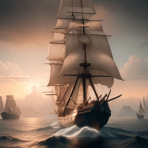 AI generated: Photo of a ultra realistic sailing ship, dramatic light, pale sunrise, cinematic lighting, battered,...