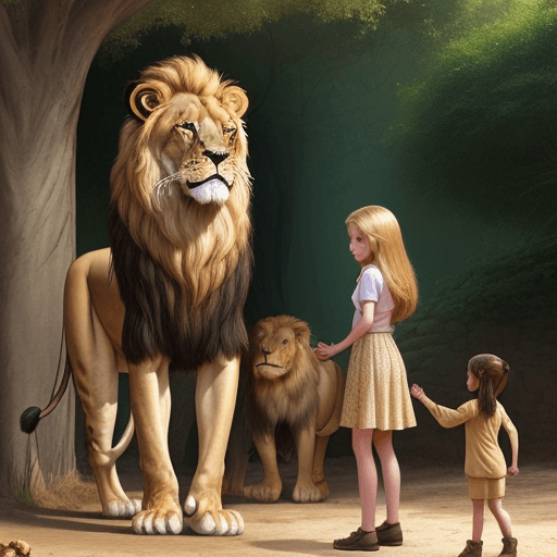 AI generated: A GIRL STANDING IN ZOO WITH LION AND HER HAND ON A LION THE LION AND GIRL PYALING TOGHTER IN ZOO ALL...