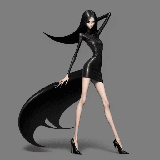 AI generated: ultra skinny girl with long black curved claws, long ultra slim legs, in high heels