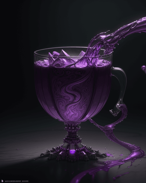 AI generated: cup hulk of codeine, purple liquid in cup glowing, fantasy, dramatic, intricate, elegant, highly det...