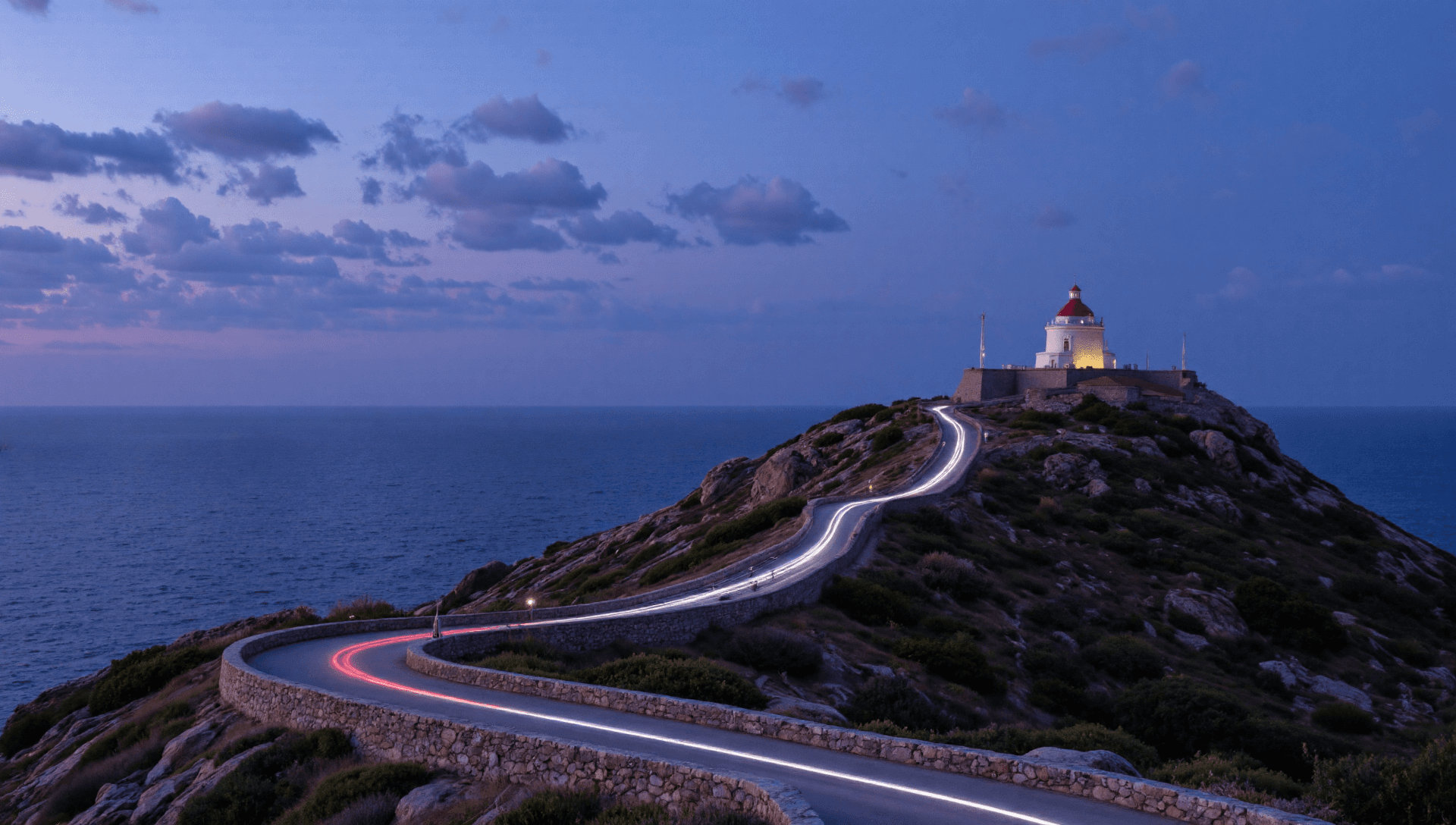 AI generated: 
The image depicts the iconic Formentor Lighthouse on the island of Majorca, Spain featuring a wind...