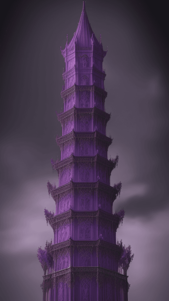 AI generated: The Tower of Virtue in deep violet, giving it a regal and majestic appearance. Capture the essence o...