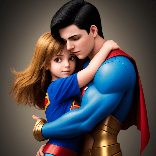 AI generated: the super boy hugs a beautiful girl