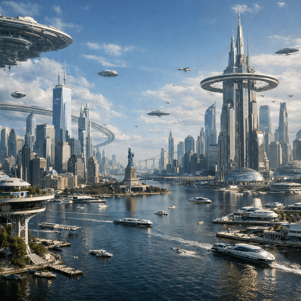 AI generated: New York City in the year 3,000. high detail. Photo realistic. 