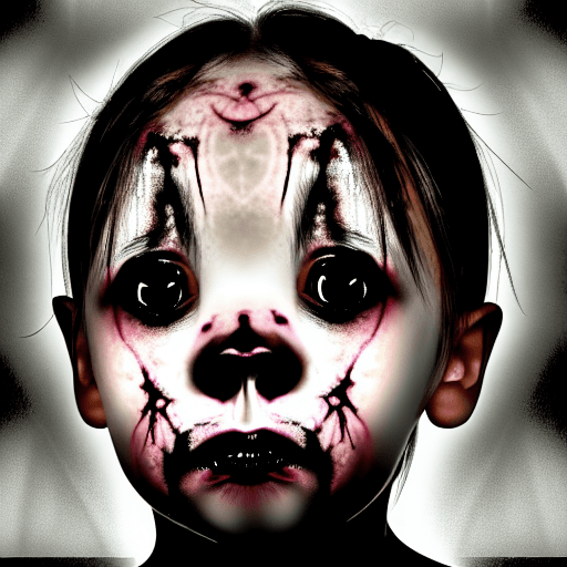 AI generated: Horror black creature,scary girl,sore face,