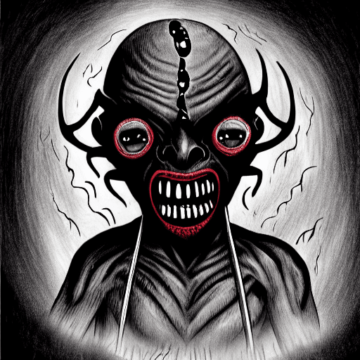 AI generated: Horror black creature,scary old demon,sore face,