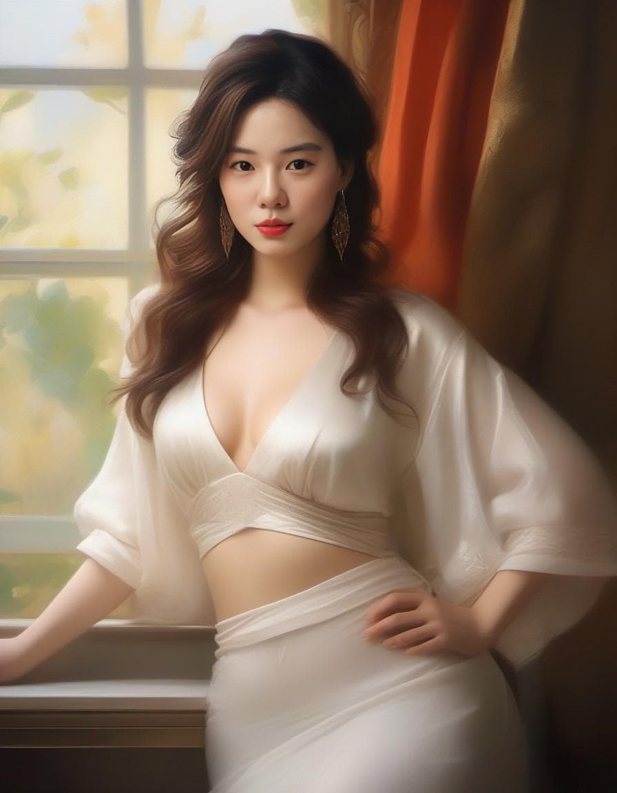 AI generated: A charming and alluring girl, amorous, coquettish, glamorous body, bikini model, beautiful face, sto...