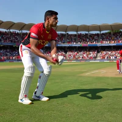 AI generated video: Realistic HD cricket ground with RCB jersey .