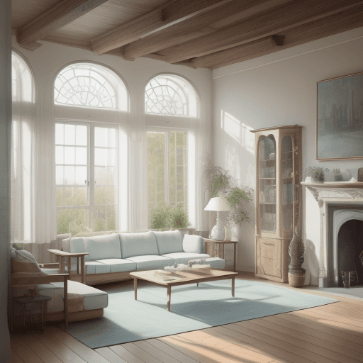 AI generated: High resolution photography interior design, dreamy sunken living room conversation pit, wooden floo...