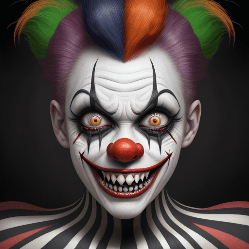 AI generated: A grotesquely terrifying clown, every feature exudes horror amidst exaggerated joy: twisted smile re...