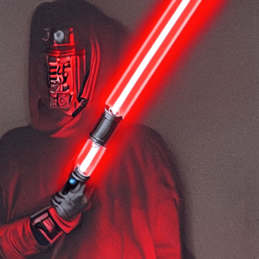 AI generated: nvinkpunk, rhonin Jedi holding red lightsaber mdjrny-v4 