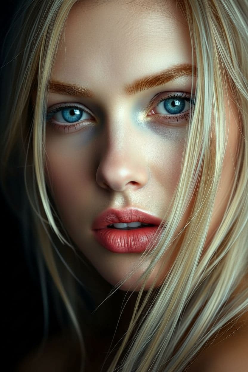 AI generated: "Image is a striking cinematic style, soft pastel colours, close-up portrait of a model with tousled...