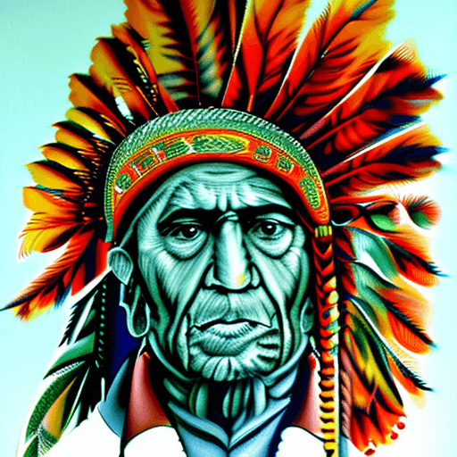 AI generated: an indian chief sitting with a gun in his hand,  highly detailed, realistic watercolor white backgro...