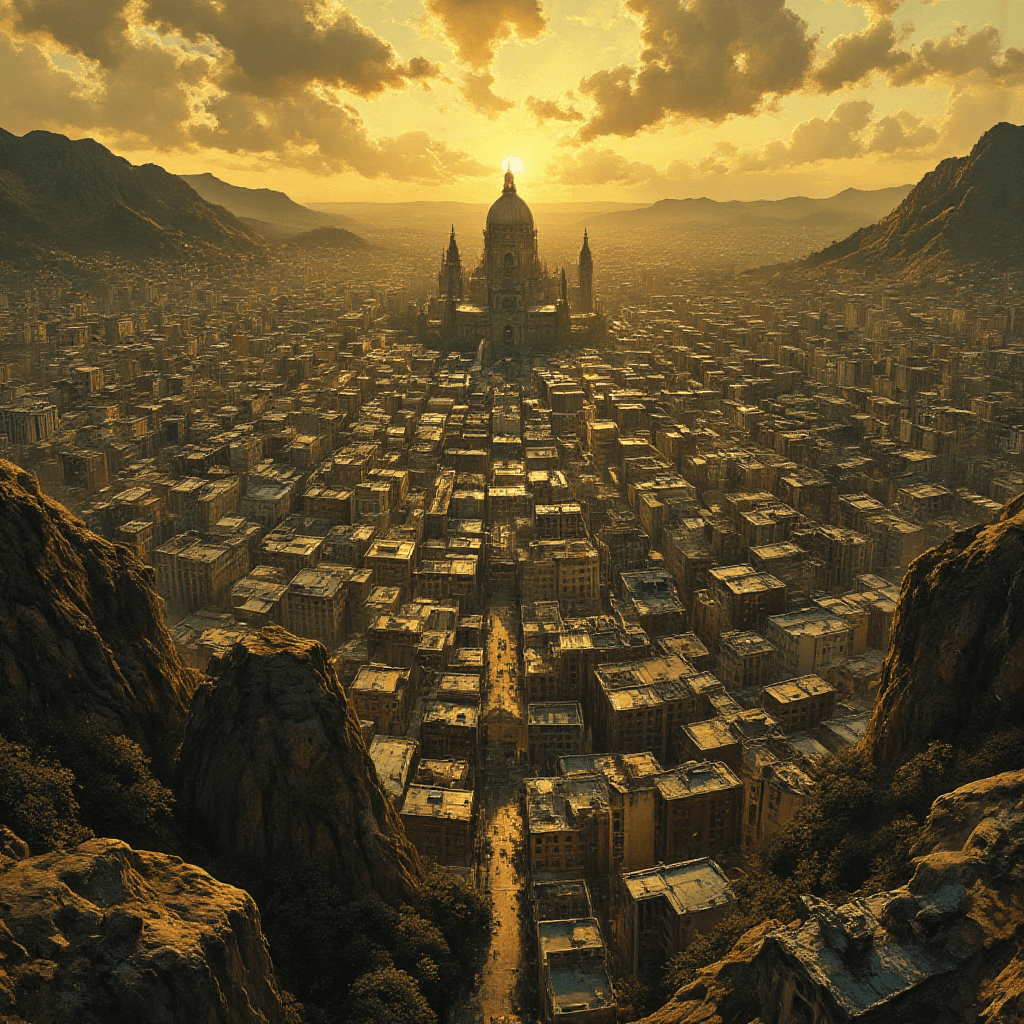 AI generated: City of a thousand years gave birth to breath drawn

under a dome of golden intent.

Under forge...