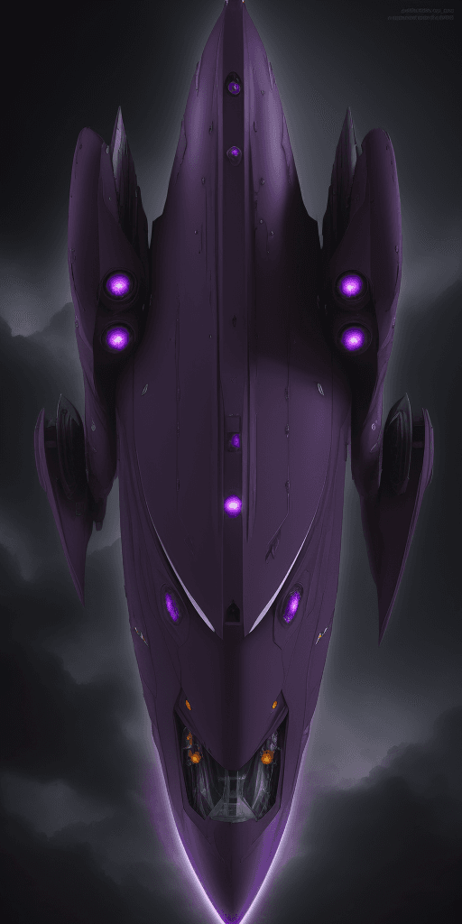 AI generated: anime spaceship, evil dark violet, new original innovative design, menacing, best resolution, best t...