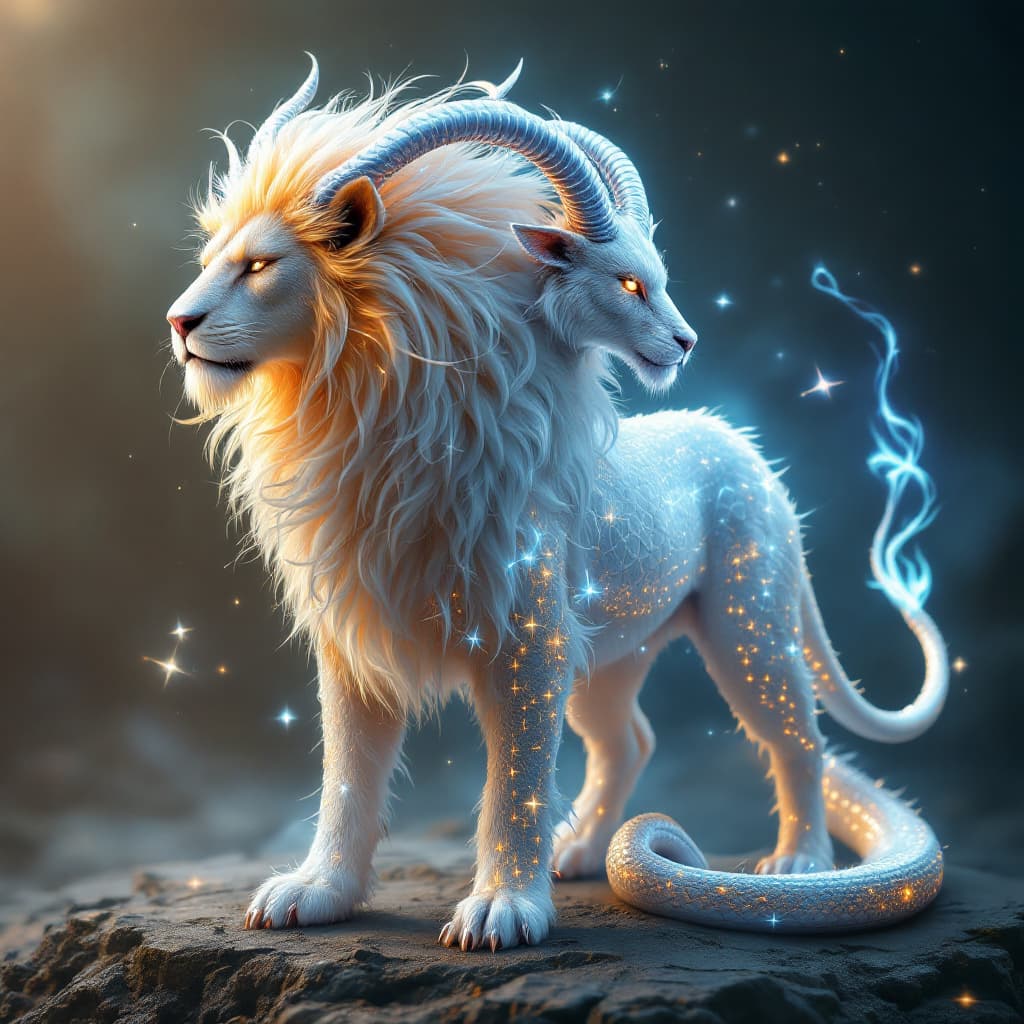 AI generated: A mesmerizing chimera stands before us in all its mythical glory - a lion's head, a snake's tail, an...