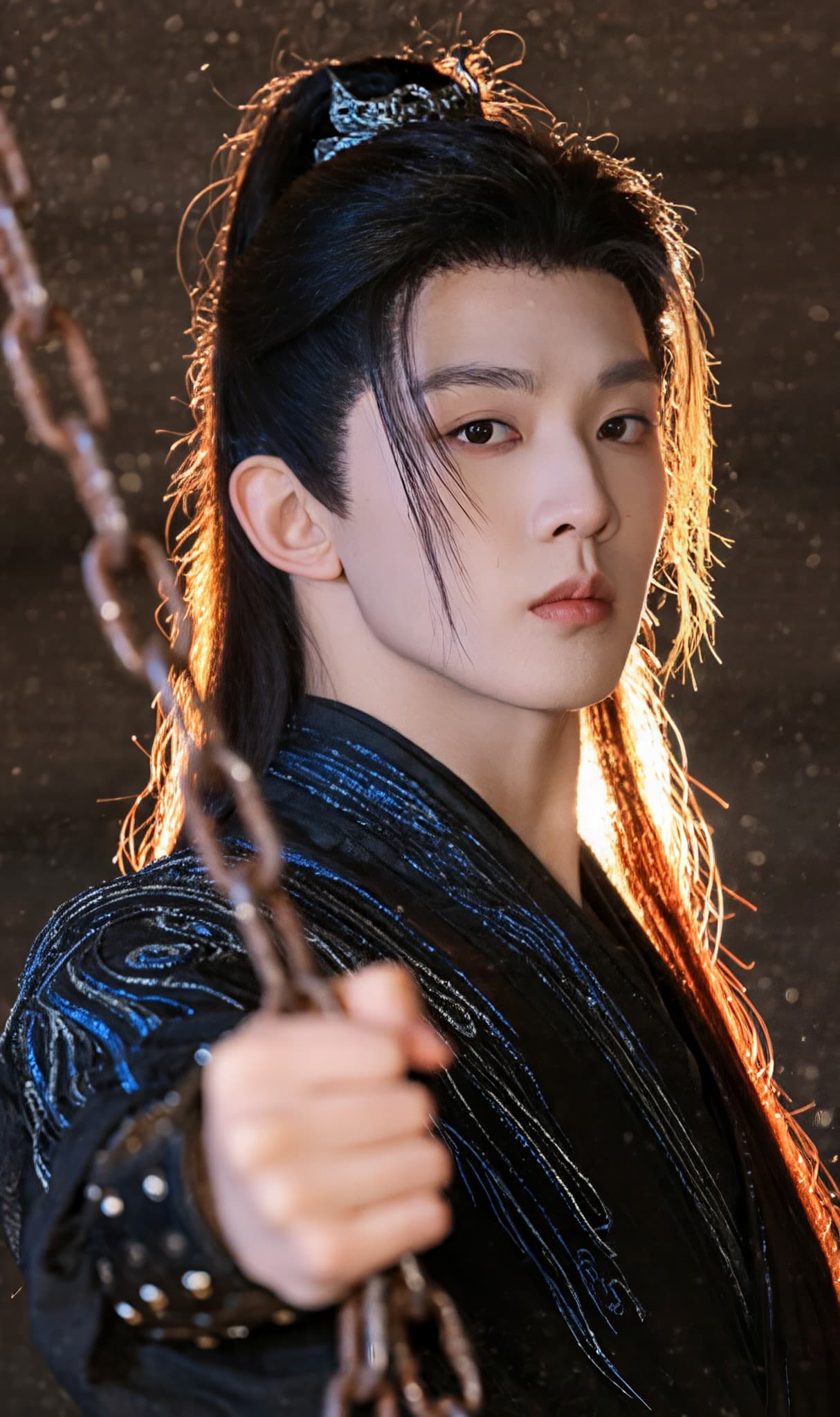 AI generated: "8K, Ultra-detailed, photorealistic cinematic portrait of a 20-year-old powerful Chinese enforcer wi...