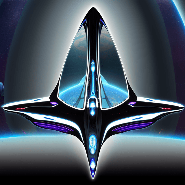 AI generated: A full view of an imaginative futuristic elongated spaceship with parabolic mirrors and rotating gal...
